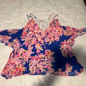 Lily Pulitzer Blue and Pink Floral Blouse